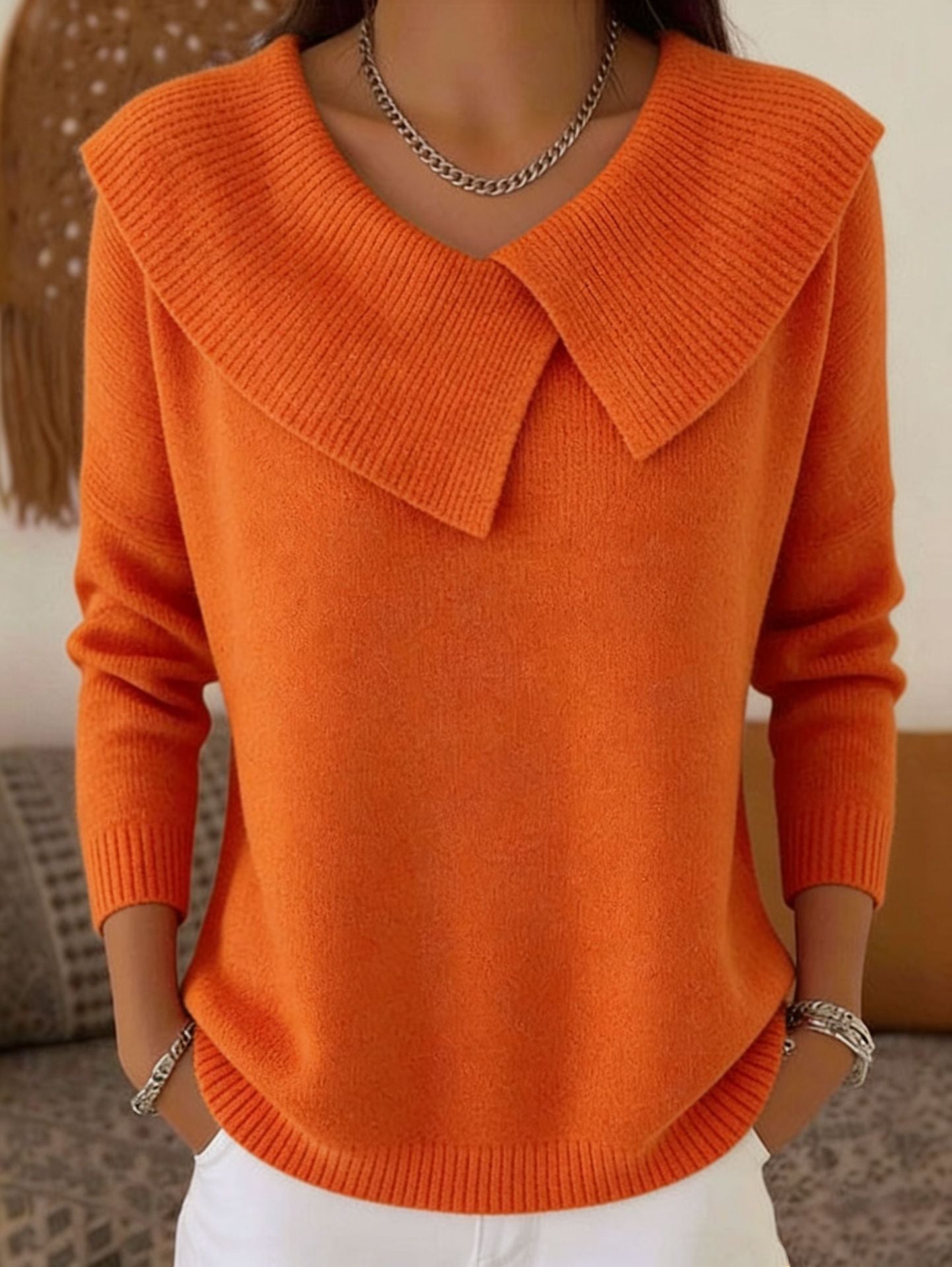 Women's Christmas Lapel Pullover Sweater