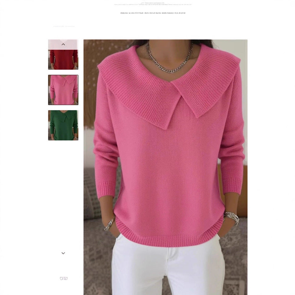 Women's Christmas Lapel Pullover Sweater