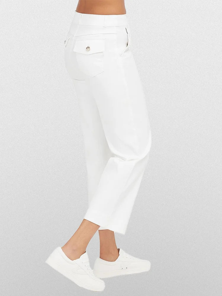 Women Stretch Tummy Control Twill Cropped Wide Leg Pant (BUY 2 FREE SHIPPING)