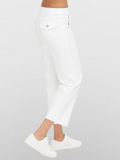 Women Stretch Tummy Control Twill Cropped Wide Leg Pant (BUY 2 FREE SHIPPING)