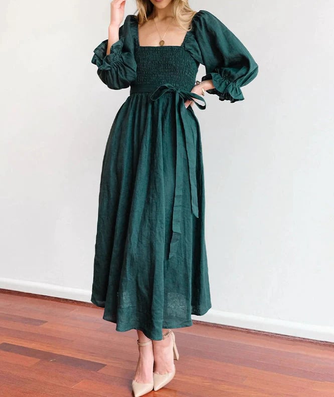 Elegant Ruffle Lantern Sleeve Dress