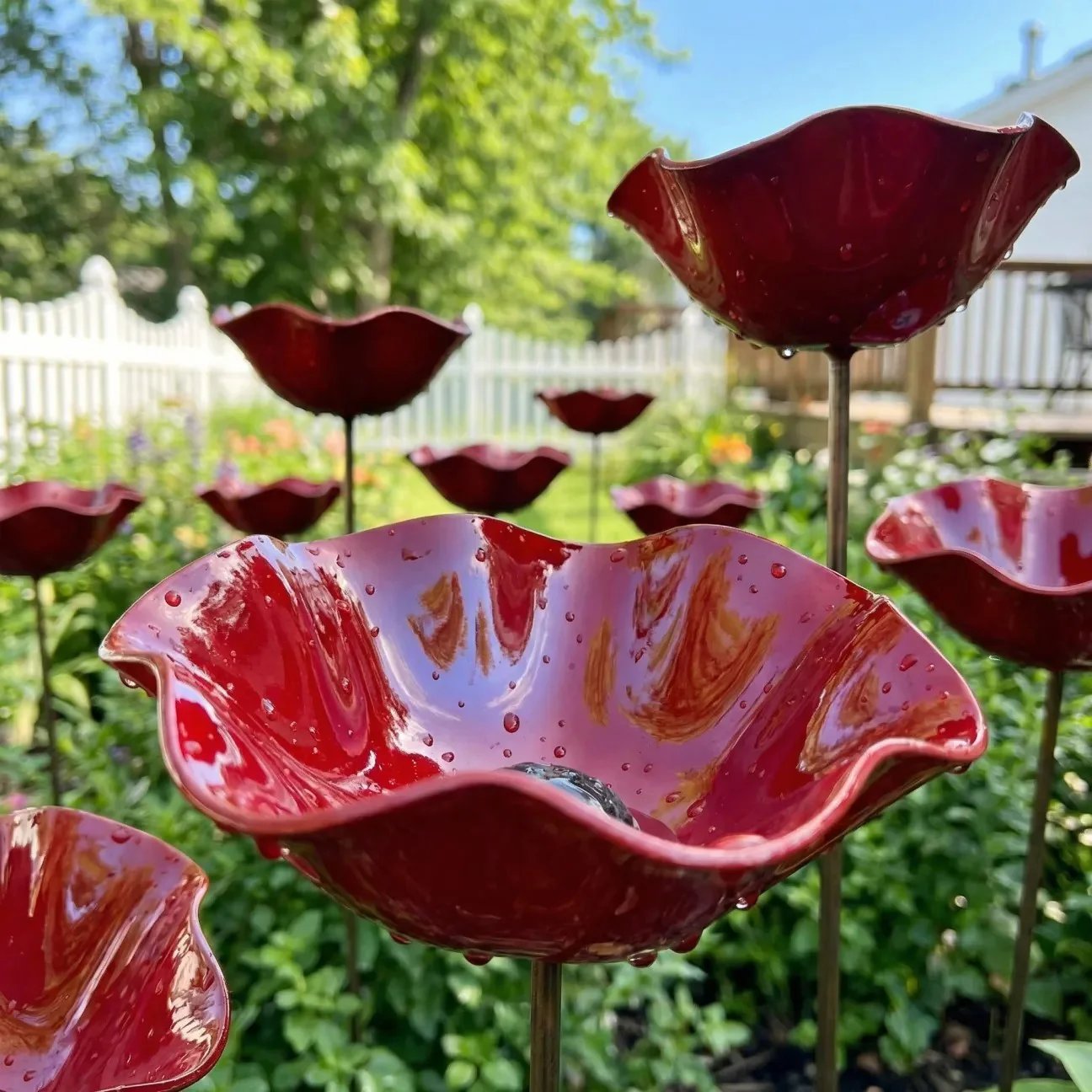 🐦 Handcrafted Outdoor Metal Flower Garden Stakes