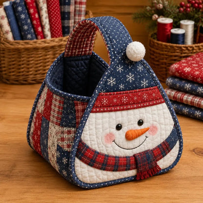 🎉🎄 Christmas Character Quilted Carry Basket | Padded Patchwork Fabrics, Layered Appliqué & Soft Carry Handle in DIY Kit or Ready-Made Styles 🎁✨
