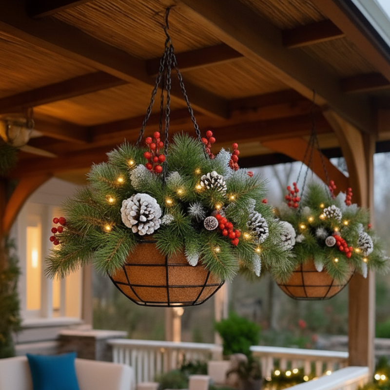 🎄Pre-Lit Artificial Christmas Hanging Basket