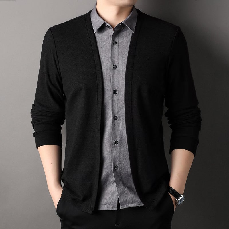 Men's Fake Two Piece Shirt Collar Knitted Cardigan - Buy two and get free shipping!