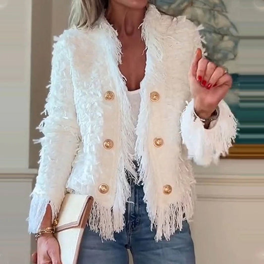 💜Women’s Fashion Button Tassel Short Coat