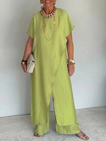 🍀Women's Casual Retro Loose Asymmetrical Two-Piece Set