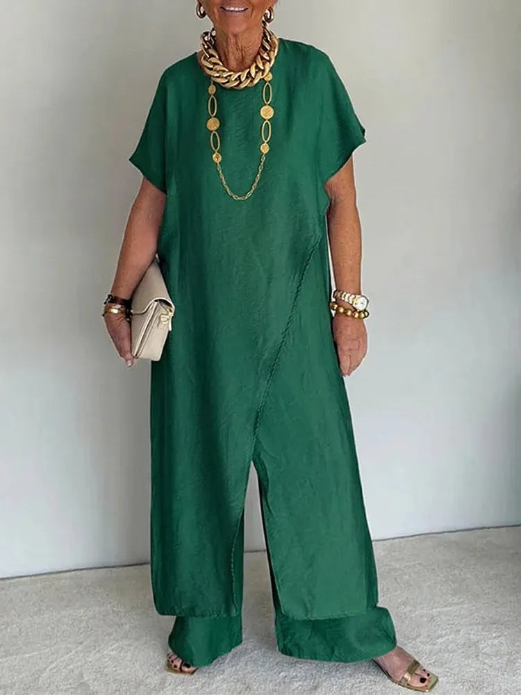 🍀Women's Casual Retro Loose Asymmetrical Two-Piece Set