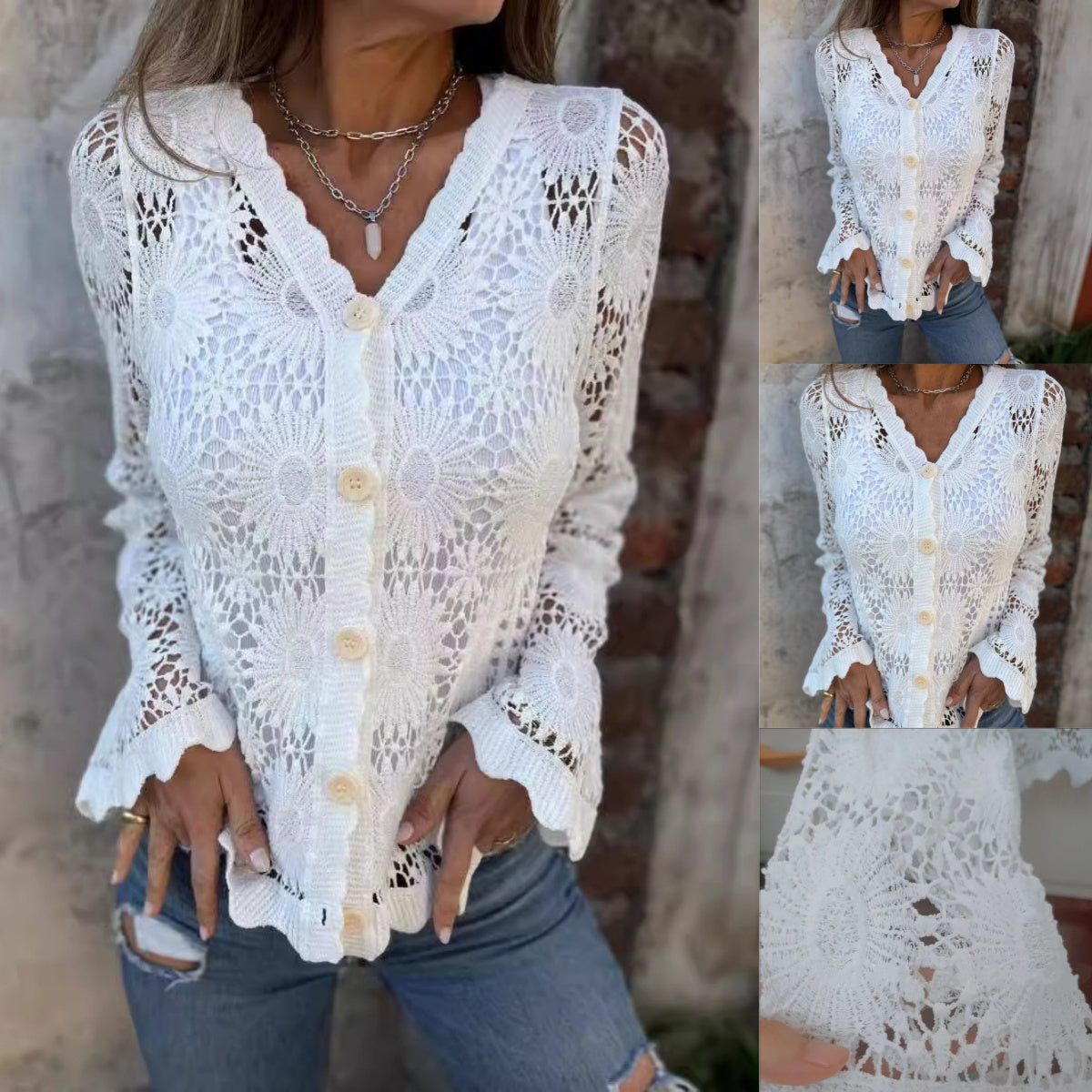 Women Long Sleeve V-Neck Jacket