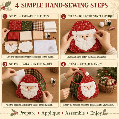 🎉🎄 Christmas Character Quilted Carry Basket | Padded Patchwork Fabrics, Layered Appliqué & Soft Carry Handle in DIY Kit or Ready-Made Styles 🎁✨