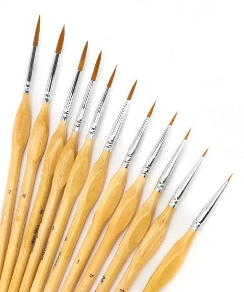 11 Pcs Miniature Detail Paint Brush Set With Natural Wood Handle