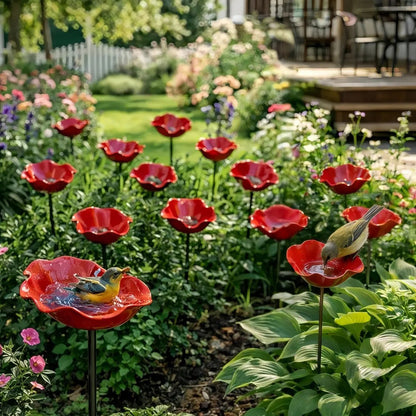 🐦 Handcrafted Outdoor Metal Flower Garden Stakes