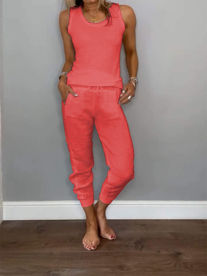 Women's Set-Vest And Trousers Made Of Cotton And Linen