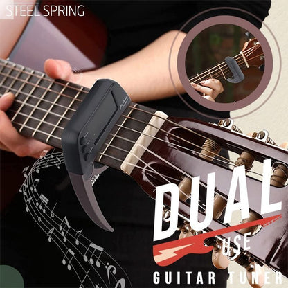 DUAL-USE GUITAR CAPO TUNER WITH LCD DISPLAY