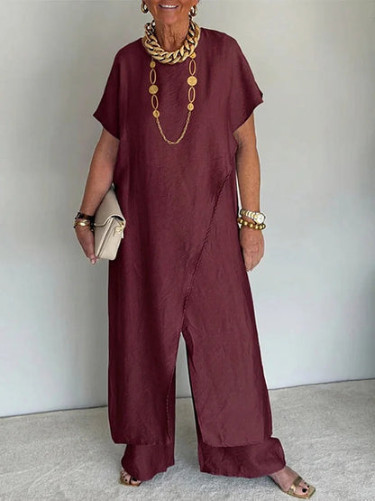 🍀Women's Casual Retro Loose Asymmetrical Two-Piece Set