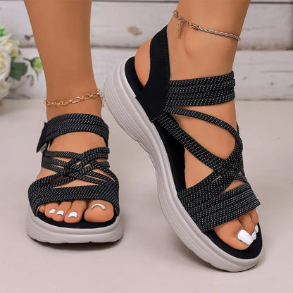Women Sandals With Elastic Band, Thick Sole And Arch Support