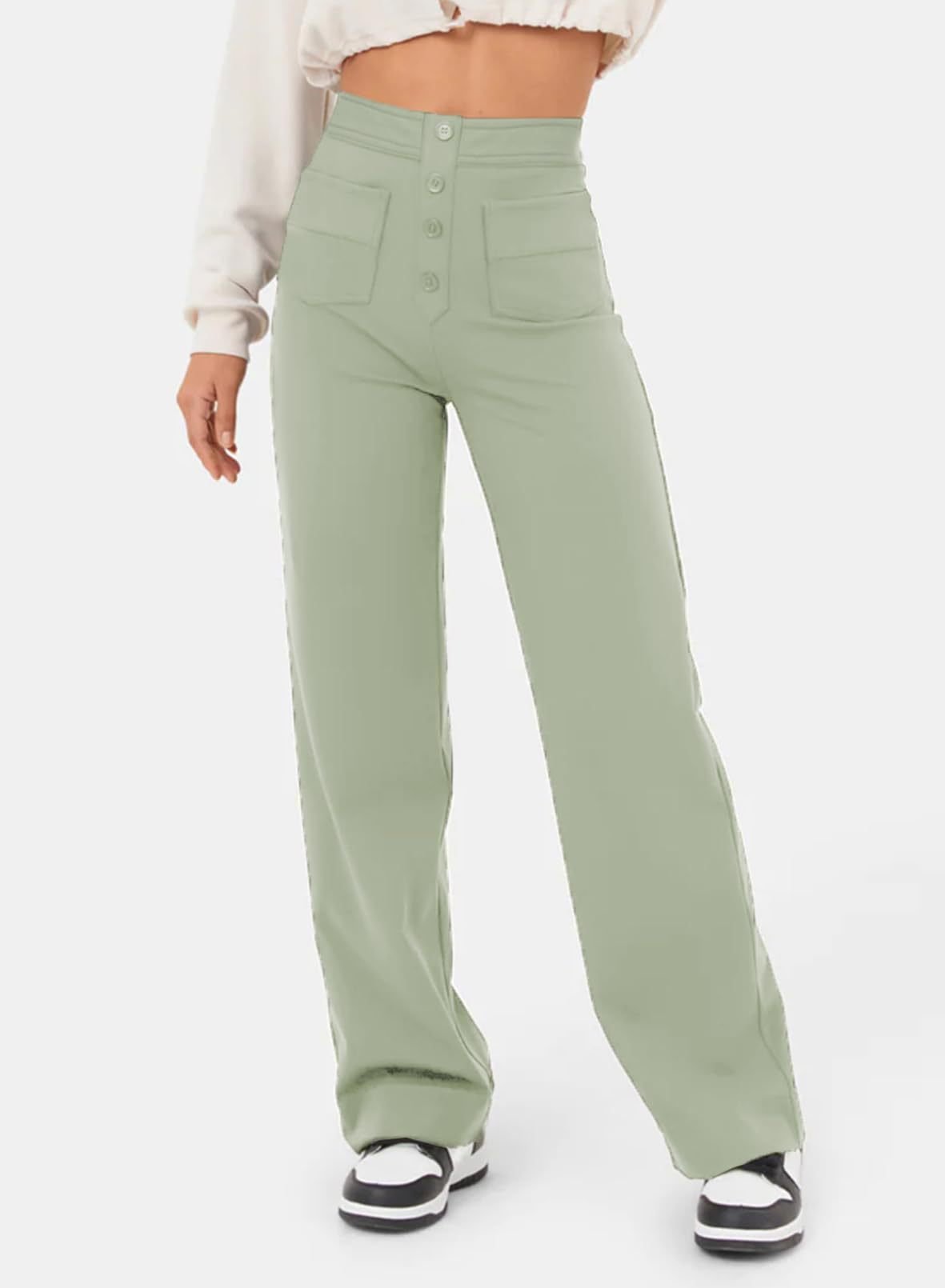 High-waisted Elastic Casual Trousers