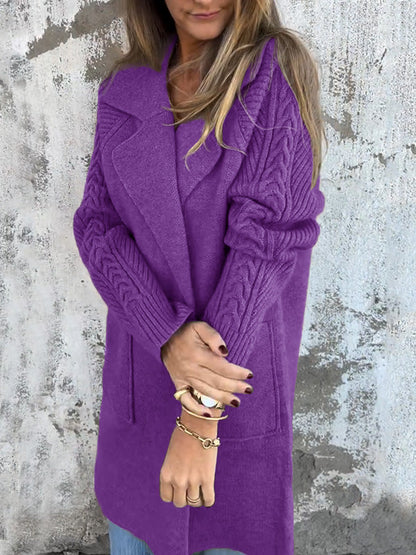Casual Ribbed Lapel Pocket Jacket