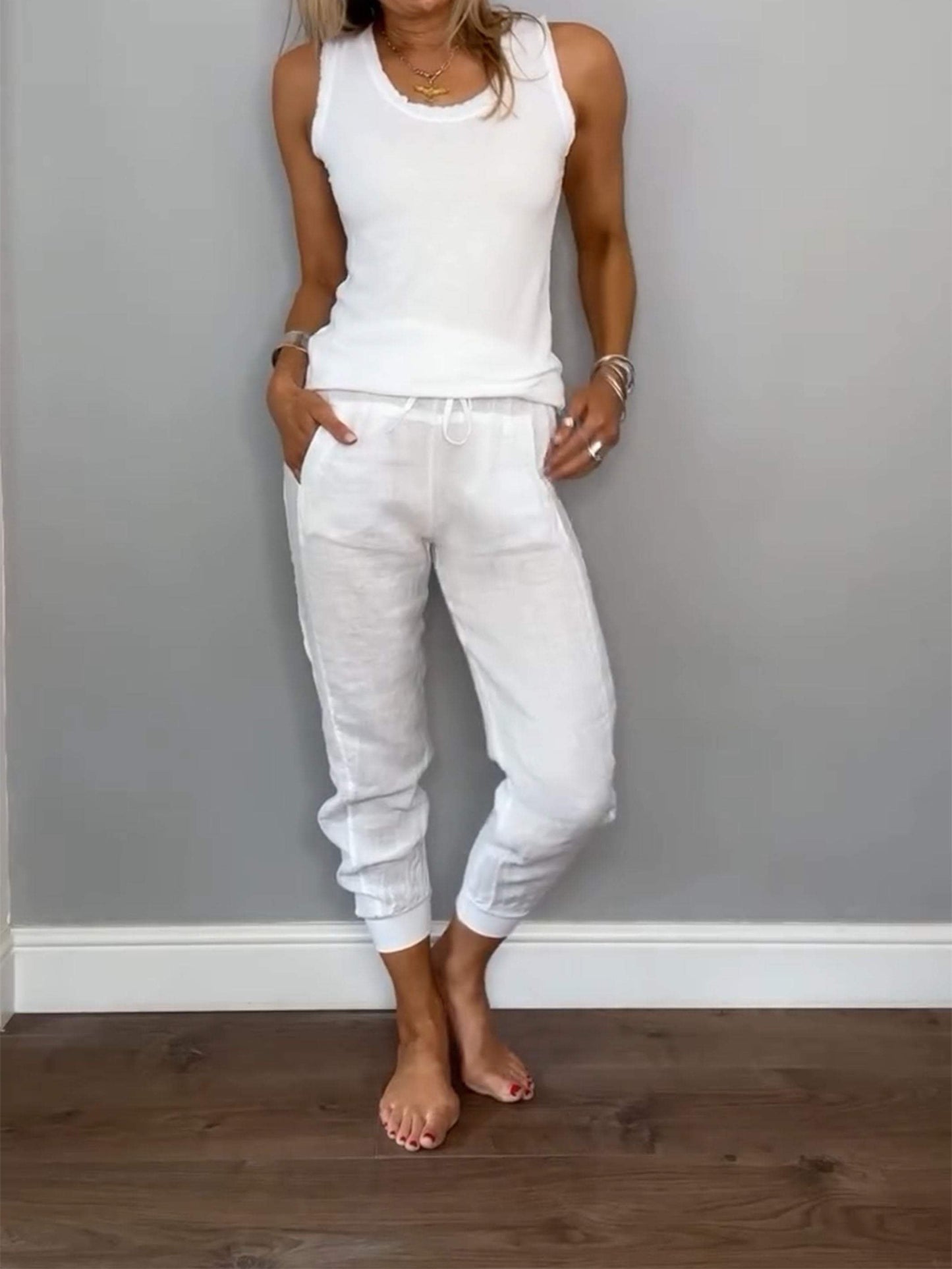 Women's Set-Vest And Trousers Made Of Cotton And Linen