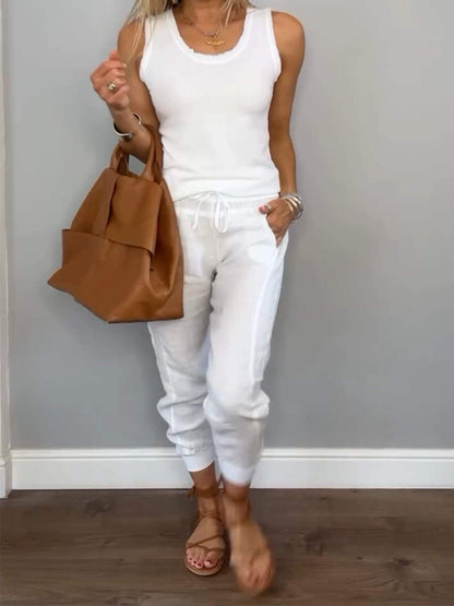 Women's Set-Vest And Trousers Made Of Cotton And Linen