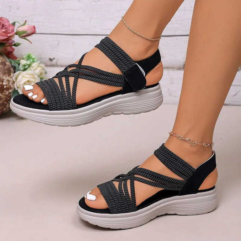 Women Sandals With Elastic Band, Thick Sole And Arch Support