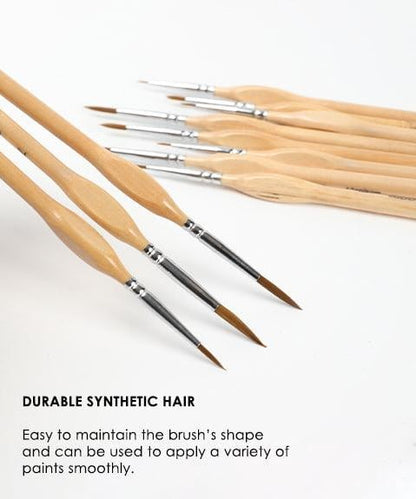 11 Pcs Miniature Detail Paint Brush Set With Natural Wood Handle