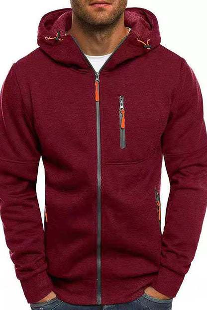 Men's Sports Fitness Leisure Jacquard Sweater Cardigan Hooded Jacket