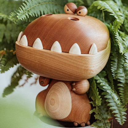Hungry Big Mouth Dragon Storage Box Desktop Ornament Wooden
