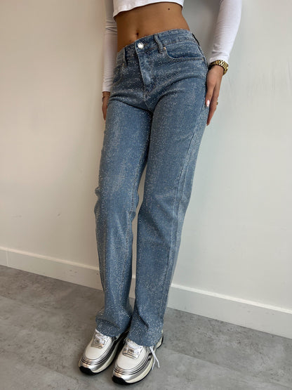 Crystal Straight Jeans - Sparkling Rhinestones