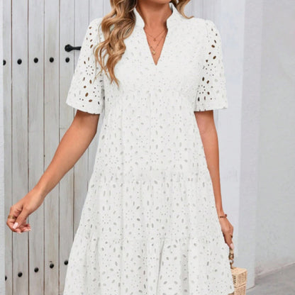 Women's V-Neck A-Line Cutout Printed Dress