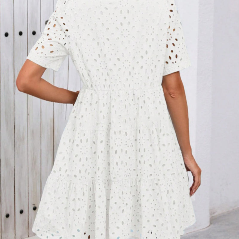 Women's V-Neck A-Line Cutout Printed Dress
