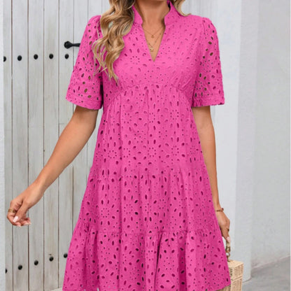 Women's V-Neck A-Line Cutout Printed Dress