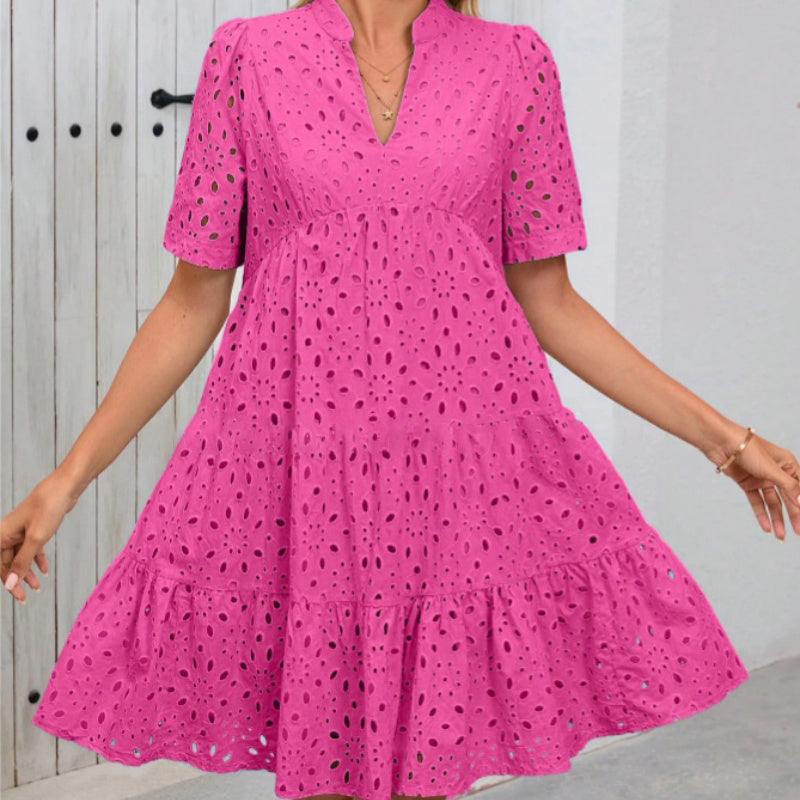 Women's V-Neck A-Line Cutout Printed Dress
