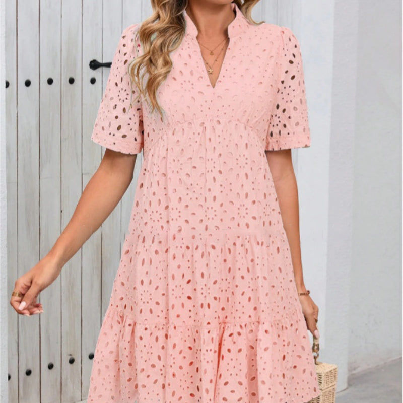 Women's V-Neck A-Line Cutout Printed Dress