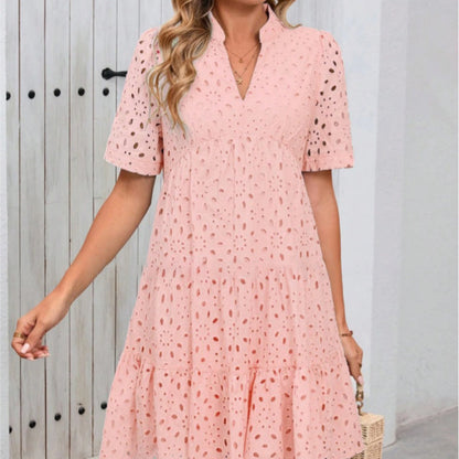 Women's V-Neck A-Line Cutout Printed Dress